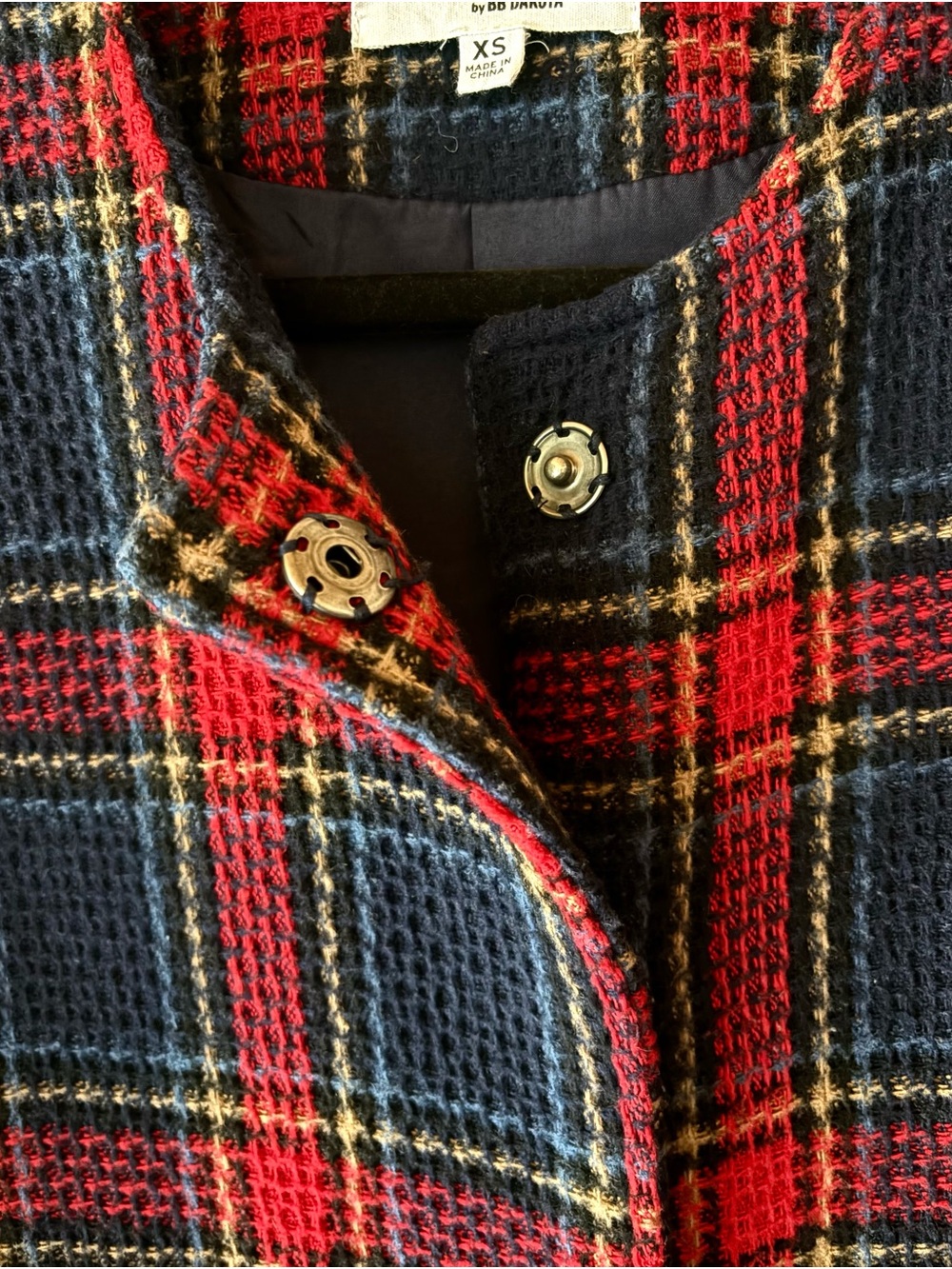 Jack by BB Dakota Plaid Textured Car Coat Frayed Trim XS - Picture 6 of 8